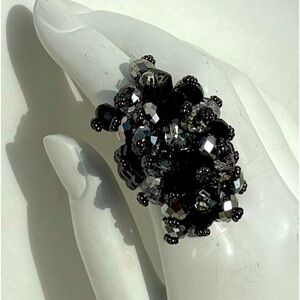 Black & Silver Beaded Cocktail Ring
